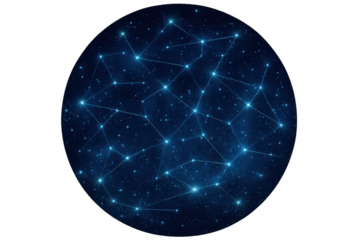 Constellations forming geometric shapes in a starry night sky with transparent background