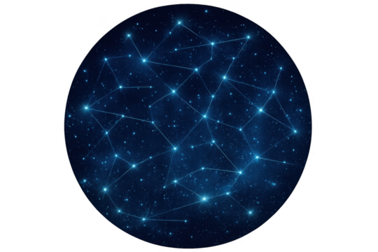 Constellations forming geometric shapes in a starry night sky with transparent background