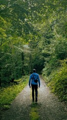 Obraz premium Man Hiking in Misty German Forest in Late Summer Morning