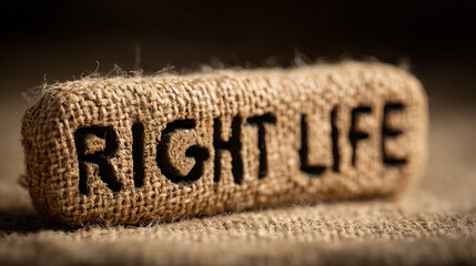 Right life message displayed on a textured burlap sign in natural light