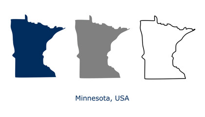 Minnesota map set. Minnesota USA map vector. Minnesota navy, gray, outline map on white background