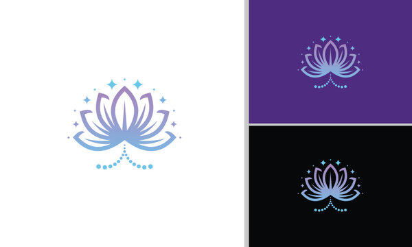 Lotus flower logo design with starlight around it is creative, elegant and modern