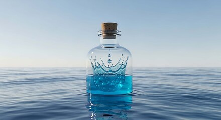 Obraz premium Halloween a bottle with blue liquid floats the water, creating a magical and mysterious scene against the clear sky