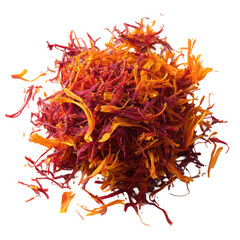 Naklejka premium Dried saffron spice pieces isolated [Transparent Background PNG].