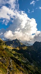 Mountain vista, cloudy sky