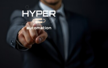 Hyperautomation Concept: Businessman Touching Futuristic Interface