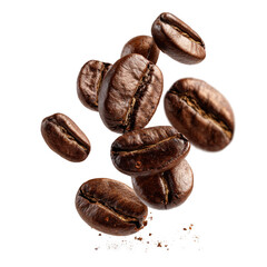 Obraz premium Falling coffee beans isolated [Transparent Background PNG].