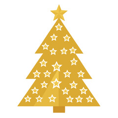 Golden christmas tree with white stars and a star topper.
