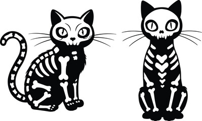 Fototapeta premium Skeleton Black Cat Vector Illustration – Spooky Halloween Animal Design