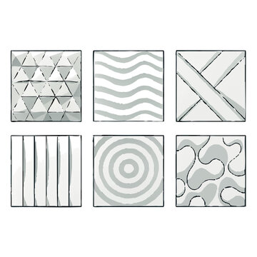 Minimalist Vector Illustration of Wallmate Decorative Wall Panels with Geometric and Abstract Patterns, Modern Interior Design Concept