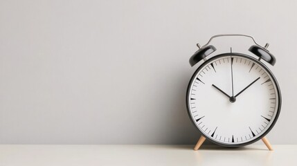 Black and white alarm clock on plain background