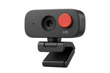 Black webcam with red button showing hd on transparent background
