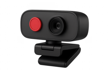 Black webcam with red button on transparent background