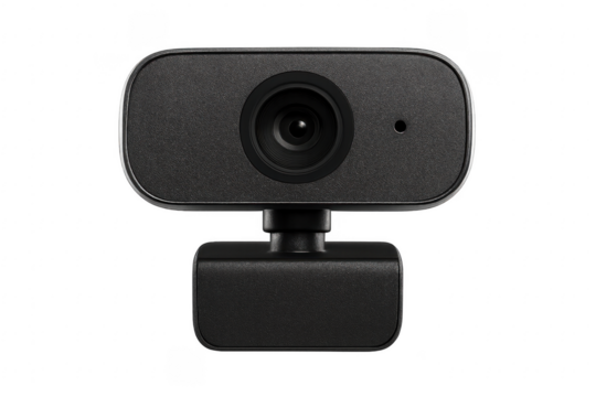 Black webcam on transparent background, ready for video conferencing