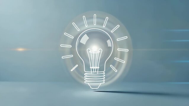 imaginative conception symbolized by illuminated bulb on plain soft azure backdrop with varied notion schematics