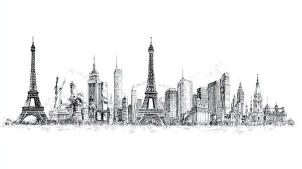 Fototapeta premium International city landmark skyline sketch