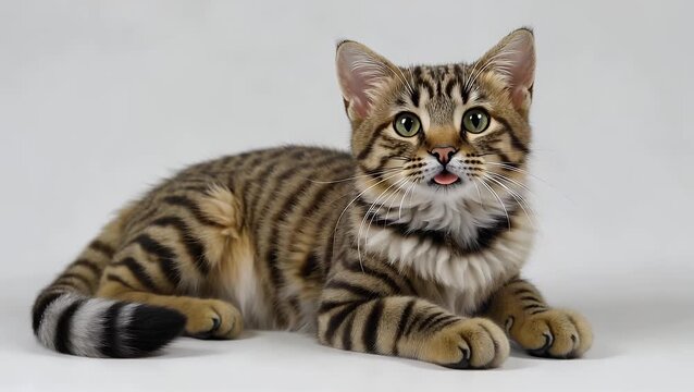 Domestic Feline of the Toyger Breed in State of Repose Observing its Surroundings