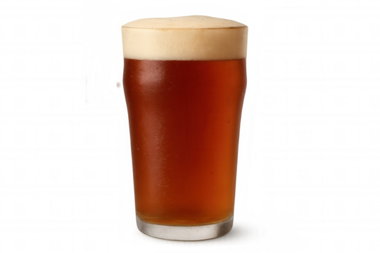 Amber beer pouring into glass, creating frothy head, chilled and crisp against clean transparent backdrop - Powered by Adobe