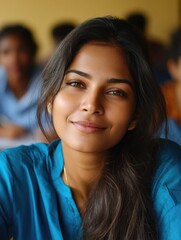 Smiling girl in classroom setting