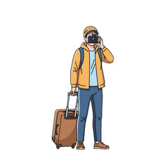 Traveler Holding Suitcase and Camera