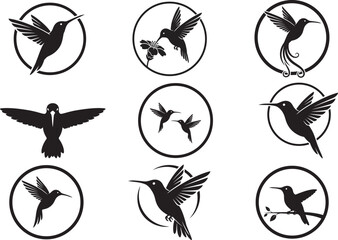 Hummingbird Silhouette Vector Bundle &ndash; 9 Flying Bird Clipart Pack | Floral, Tattoo, Logo Design
