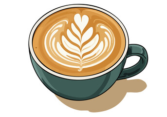 A beautifully illustrated cup of latte art with a swirl design. Clean, modern style, perfect for coffee shops or cafe branding.  Swirl Art Sign.