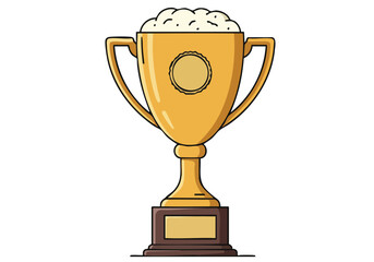 A golden trophy cup overflowing with beer sits atop a pedestal, labeled 'Trophy Brew Pride.' It?s a playful, celebratory design with a modern, flat illustration style.