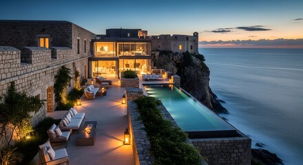 Luxury villa ocean view cliffside resort infinity pool modern design architecture travel destination hotel