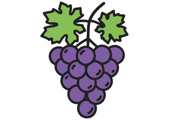 A simple, line-art icon depicting a bunch of purple grapes, symbolizing harvest and abundance. Clean, modern design suitable for various commercial applications.