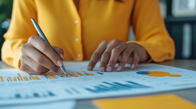 Businesswoman analyzing financial data with charts