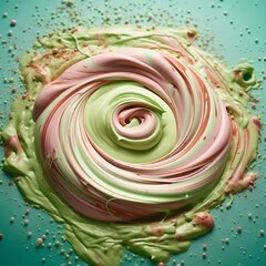 Swirling mixture of pink and green paint a textured abstract design perfect for backgrounds or artistic concepts