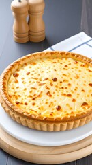Baked cheese tart on a white plate
