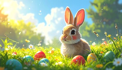 Cute bunny in a spring meadow
