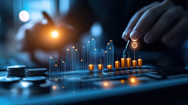 Financial data analysis on digital tablet with growth chart