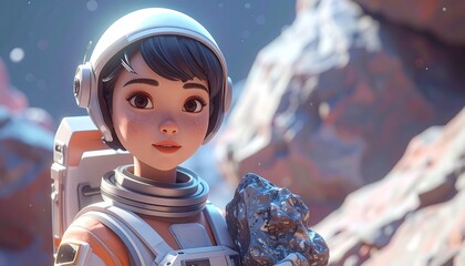 Astronaut girl on a planet
