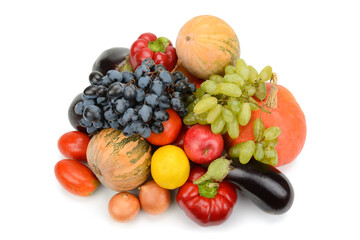 Healthy Eating: Assorted Fruits and Vegetables on White