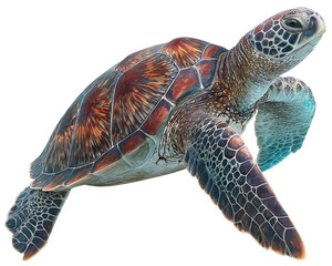 Obraz premium Sea turtle with detailed shell patterns and textures isolated on white background