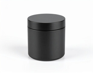 Minimalist Black Jar with Lid on White Background, Product Shot
