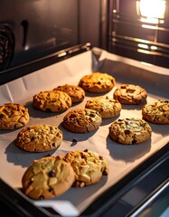Baked cookies on a baking sheet inside an oven