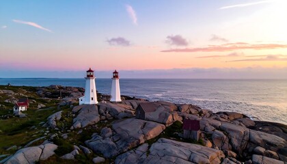 Coastal lighthouses at sunrise