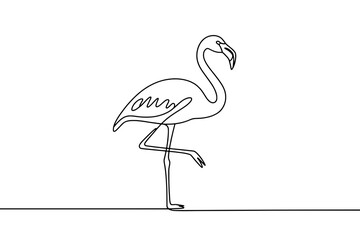 Single-Line Drawing of a Flamingo Standing on One Leg Against a White Background