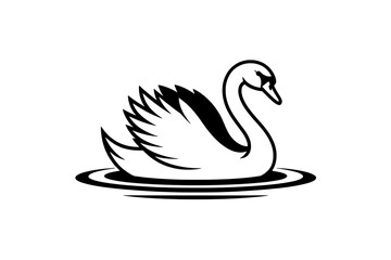 Obraz premium Single Swan in Water: Black and White Line Art Illustration