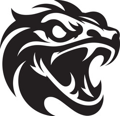 Naklejka premium Ferocious gecko head tribal tattoo style black white graphic design