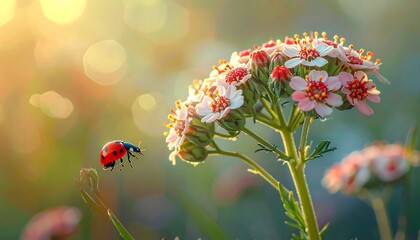 Ladybug on flower in sunlight