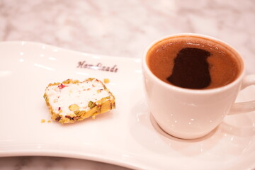 Nougat With Honey and Pistachios and Espresso Coffee 
