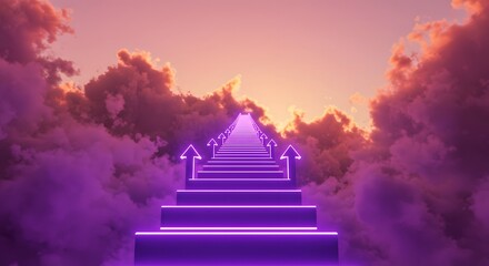 A staircase of glowing arrows leading upward into clouds, symbol of ambition.