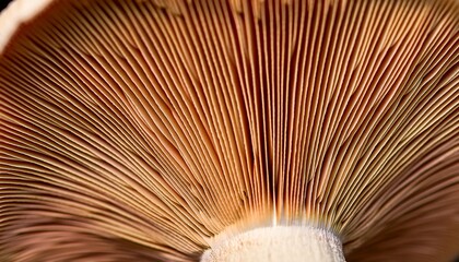 Close Up Of Mushroom Gills Showing Radial Lines And Natural Earthy Tones