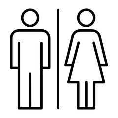 Line drawing of male and female restroom icons in black and white