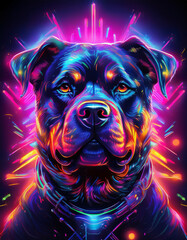 Neon glowing dog portrait digital art vibrant fantasy animal illustration