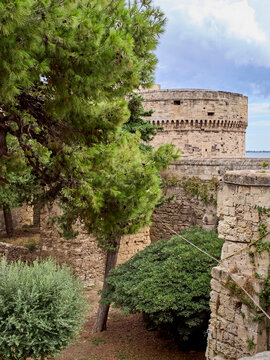 Taranto, Italy - July 29, 2025: Aragonese Castle or the Castle of Saint Angel, Castel Sant'Angelo in Italian. A fortification in Taranto, Puglia, Italy, Europe